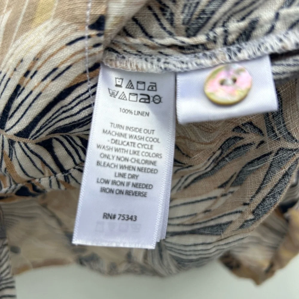C&C California Linen Top Women XL Leaf Print Neutral Multi Button Front Resort - Picture 12 of 15